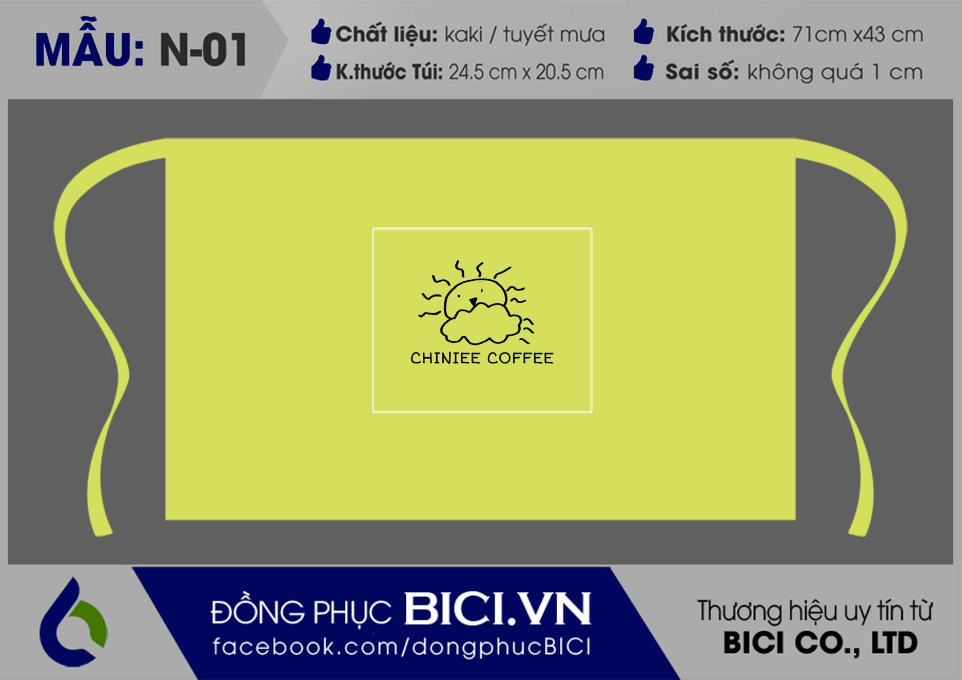 đồng phục tạp dề chiniee coffee dạng ngắn màu vàng nhạt đồng phục tạp dề chiniee coffee dạng ngắn màu vàng nhạt