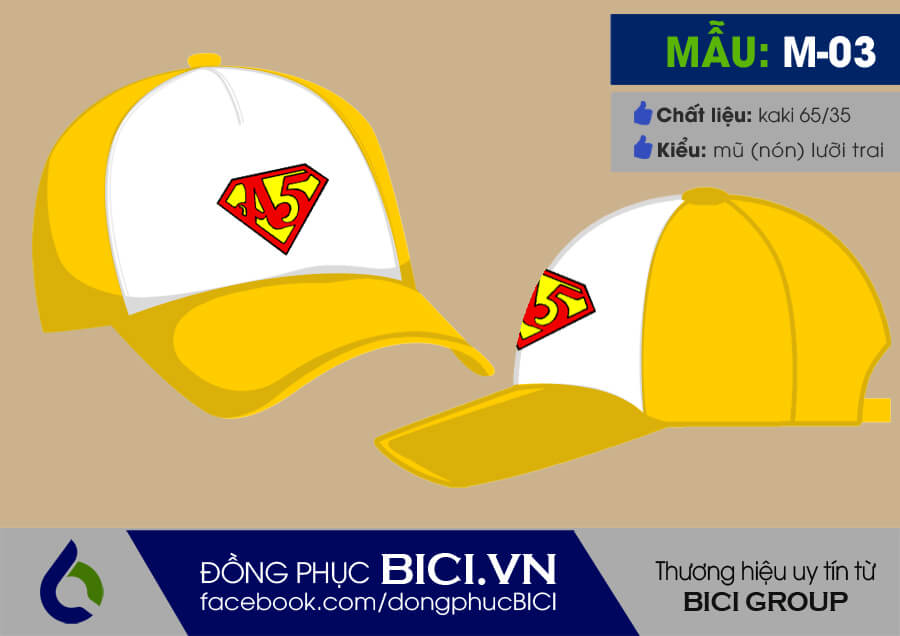 mũ đồng phục lớp phối màu vàng trắng mũ đồng phục lớp phối màu vàng trắng