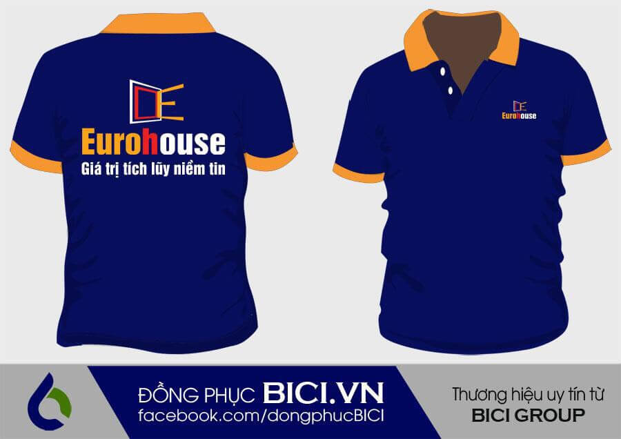 đồng phục công ty euro house cổ bẻ màu xanh đồng phục công ty euro house cổ bẻ màu xanh