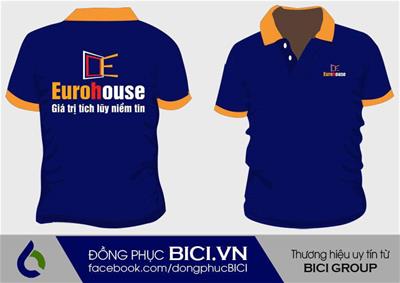 Mẫu Đồng Phục Công Ty Euro House Cổ Bẻ Màu Xanh