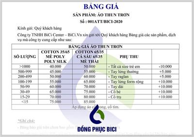 Bảng Báo Giá Áo Thun Đồng Phục Tại Đồng Phục Miền Trung