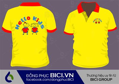 Đồng Phục Lớp Hello Kids Màu Vàng Viền Đỏ Ngộ Nghĩnh