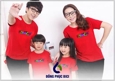 Mẫu Đồng Phục Gia Đình Màu Đỏ Cổ Tròn Đẹp 